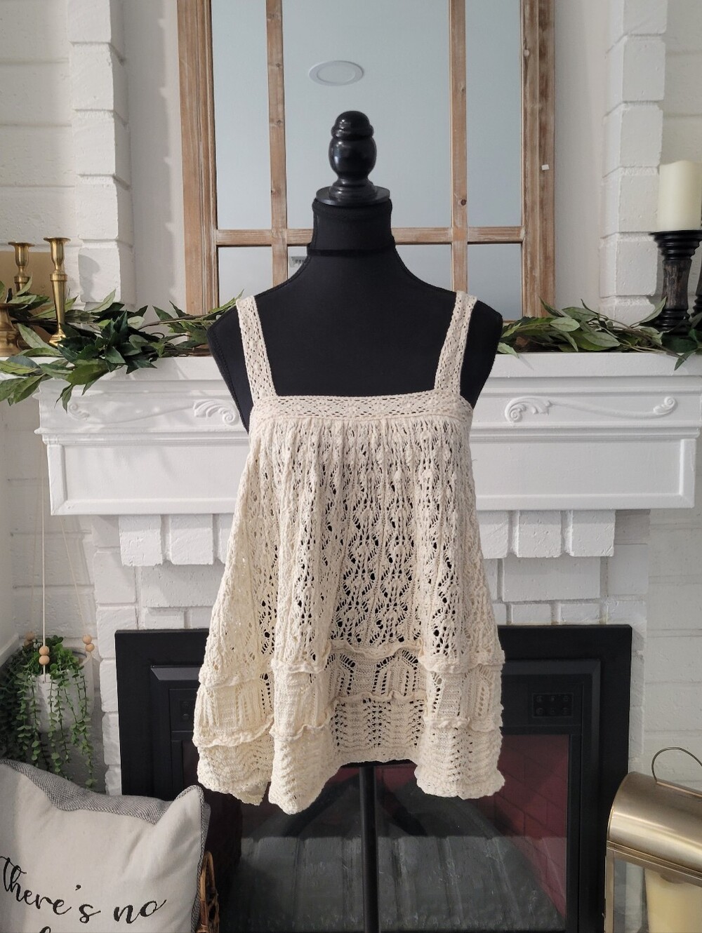 Zara Cream Crochet Square-Neck Babydoll Cottagecore Camisole Small